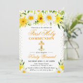 黄色のデイジー 花 ファースト ホーリー コミュニオン 招待状 (スタンド正面)