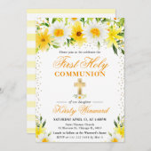 黄色のデイジー 花 ファースト ホーリー コミュニオン 招待状 (正面/裏面)