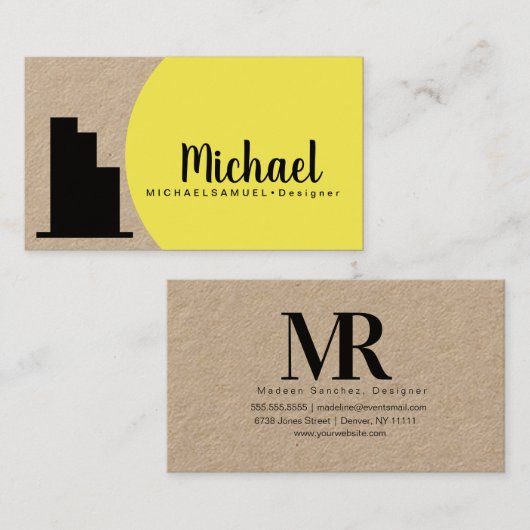 黄色のデザイはっきりしたナインテリア設計者 名刺 (正面/裏面)