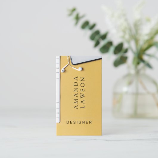 黄色のデザイナーワーク宇宙 名刺 (スタンド正面)