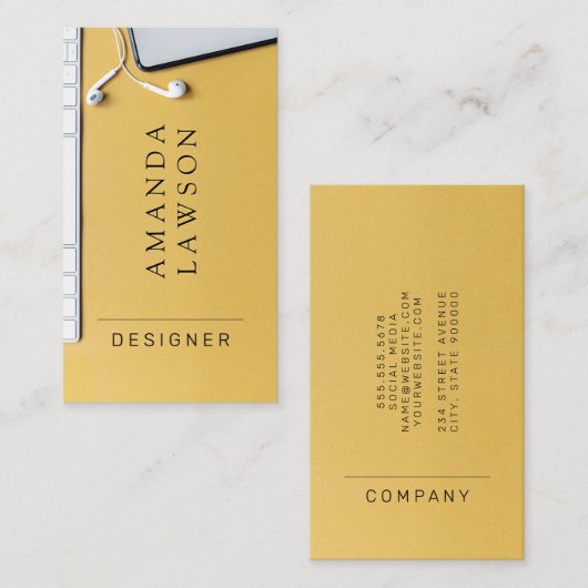 黄色のデザイナーワーク宇宙 名刺 (正面/裏面)