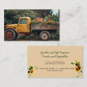 黄色のトラック農場ひまわり花を生産 名刺 (正面/裏面)