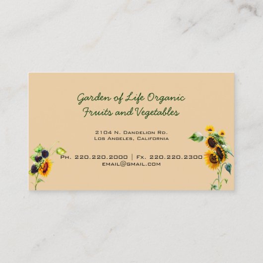 黄色のトラック農場ひまわり花を生産 名刺 (裏面)