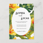 黄色のトロピカルフラワーのウェディング招待状 エンクロージャーカード (正面)