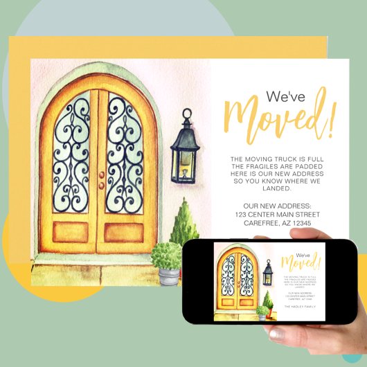 黄色のドアの発表を移動 招待状