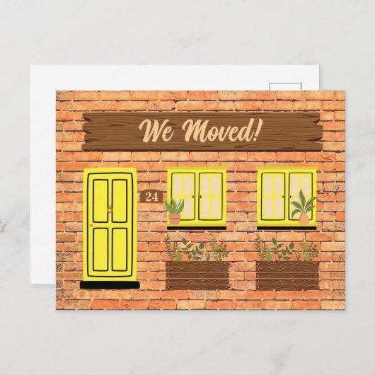 黄色のドアを持つブリックハウス我々は発表を移動 ポストカード (正面/裏面)