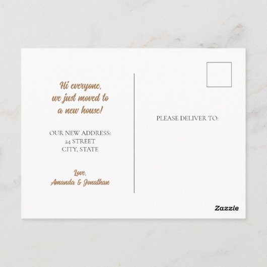 黄色のドアを持つブリックハウス我々は発表を移動 ポストカード (裏面)