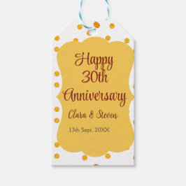 黄色のドットがきらきらと光る、幸せな30周年結婚記念日 ギフトタグ