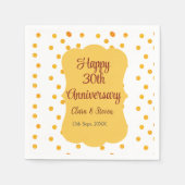 黄色のドットがきらきらと光る、幸せな30周年結婚記念日 スタンダードカクテルナプキン (正面)