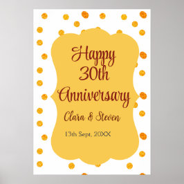黄色のドットがきらきらと光る、幸せな30周年結婚記念日 ポスター