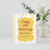 黄色のドットがきらきらと光る、幸せな30周年結婚記念日 ポストカード (スタンド正面)