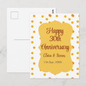 黄色のドットがきらきらと光る、幸せな30周年結婚記念日 ポストカード (正面/裏面)