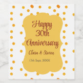 黄色のドットがきらきらと光る、幸せな30周年結婚記念日 ワインラベル (シングルラベル)