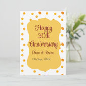 黄色のドットがきらきらと光る、幸せな30周年結婚記念日 招待状 (スタンド正面)
