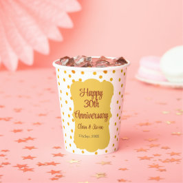 黄色のドットがきらきらと光る、幸せな30周年結婚記念日 紙コップ