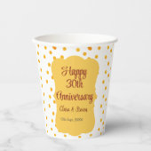 黄色のドットがきらきらと光る、幸せな30周年結婚記念日 紙コップ (正面)