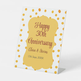 黄色のドットがきらきらと輝く幸せな30周年結婚記念日 台座サイン