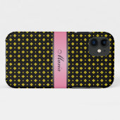 黄色のドットのパターンのピンク2パーソナライズされたの名前 Case-Mate iPhoneケース (裏面(横))