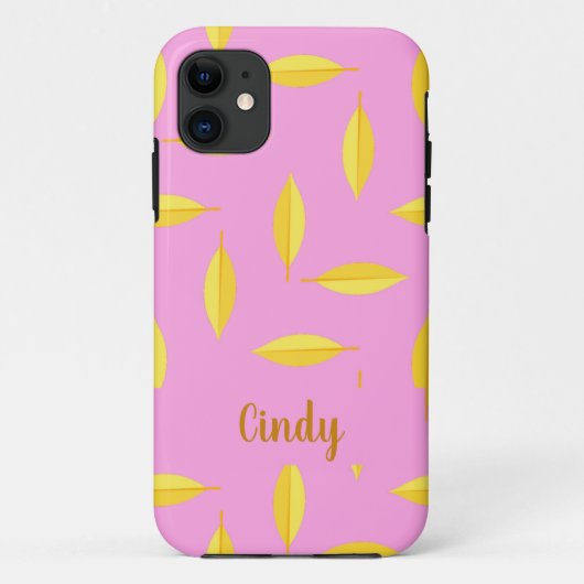 黄色のドライ葉名前をカスタムするピンク Case-Mate iPhoneケース (裏面)