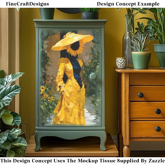 黄色のドレスのヒマワリの女性DS9Rデコページ 薄葉紙