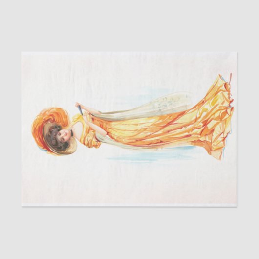 黄色のドレスの女性、デコページ 薄葉紙 (正面)