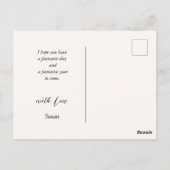 黄色のドレスの女性、ハッピーバースデー ポストカード (裏面)