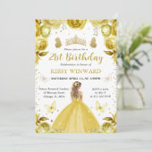 黄色のドレスの金髪プリンセスの誕生日 招待状 (スタンド正面)