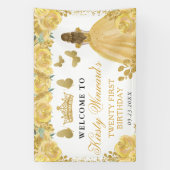 黄色のドレスを着た金髪のプリンセス 花の誕生日 横断幕 (縦)