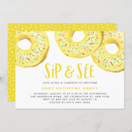 黄色のドーナツ散水赤ちゃんシャワーsipと参照 招待状