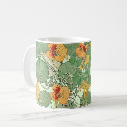 黄色のナスタスティウム |アンティークリトグラフ1896 コーヒーマグカップ (正面左)