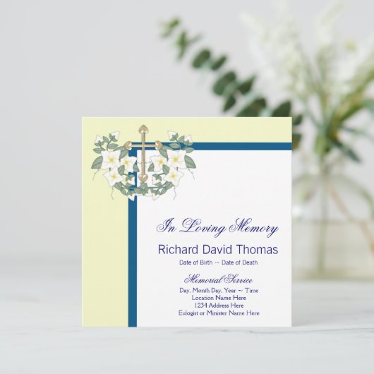 黄色のネイビーブルークロス愛の記憶のメモリアル 招待状 (スタンド正面)