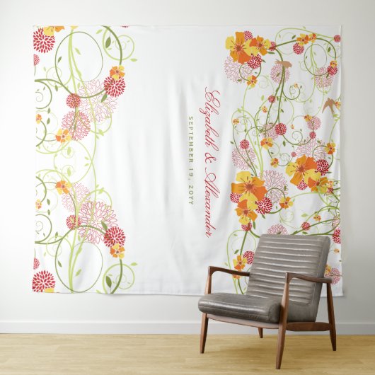 黄色のハイビスカスとツバメの花のウェディングバックドロップ タペストリー (インサイチュ(横))