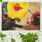 黄色のハイビスカステオル キッチンタオル (折り畳み)