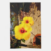 黄色のハイビスカステオル キッチンタオル (縦)