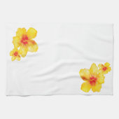 黄色のハイビスカスハワイアンフローラ花の水色 キッチンタオル (横)