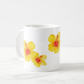 黄色のハイビスカスハワイアンフローラ花の水色 コーヒーマグカップ (正面左)