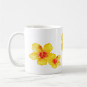 黄色のハイビスカスハワイアンフローラ花の水色 コーヒーマグカップ (左)