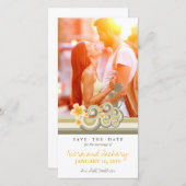 黄色のハイビスカス熱帯トープ波ビーチ写真 セーブザデート (正面/裏面)