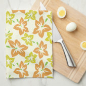 黄色のハイビスカス、オレンジのハイビスカス、フローラルパターン キッチンタオル (四つ折り)