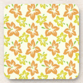黄色のハイビスカス、オレンジのハイビスカス、フローラルパターン コースター (正面)