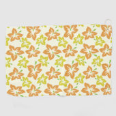 黄色のハイビスカス、オレンジのハイビスカス、フローラルパターン ゴルフタオル (横)