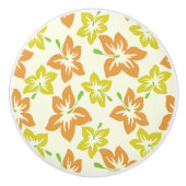 黄色のハイビスカス、オレンジのハイビスカス、フローラルパターン セラミックノブ (正面)