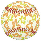 黄色のハイビスカス、オレンジのハイビスカス、フローラルパターン ソフトボール (裏面)