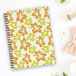 黄色のハイビスカス、オレンジのハイビスカス、フローラルパターン ノートブック