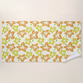 黄色のハイビスカス、オレンジのハイビスカス、フローラルパターン ビーチタオル (正面)