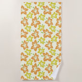 黄色のハイビスカス、オレンジのハイビスカス、フローラルパターン ビーチタオル (正面)