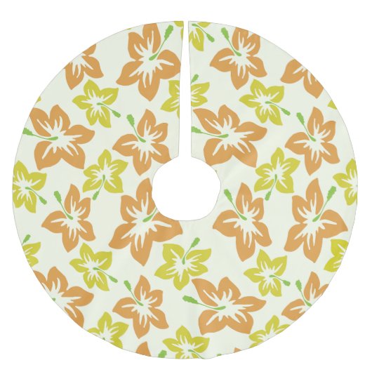 黄色のハイビスカス、オレンジのハイビスカス、フローラルパターン ブラッシュドポリエステルツリースカート (正面)