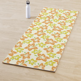 黄色のハイビスカス、オレンジのハイビスカス、フローラルパターン ヨガマット