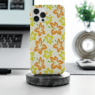 黄色のハイビスカス、オレンジのハイビスカス、フローラルパターン iPhone 15 PRO MAXケース