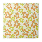 黄色のハイビスカス、オレンジ色のハイビスカス、花の模様 タイル (正面)